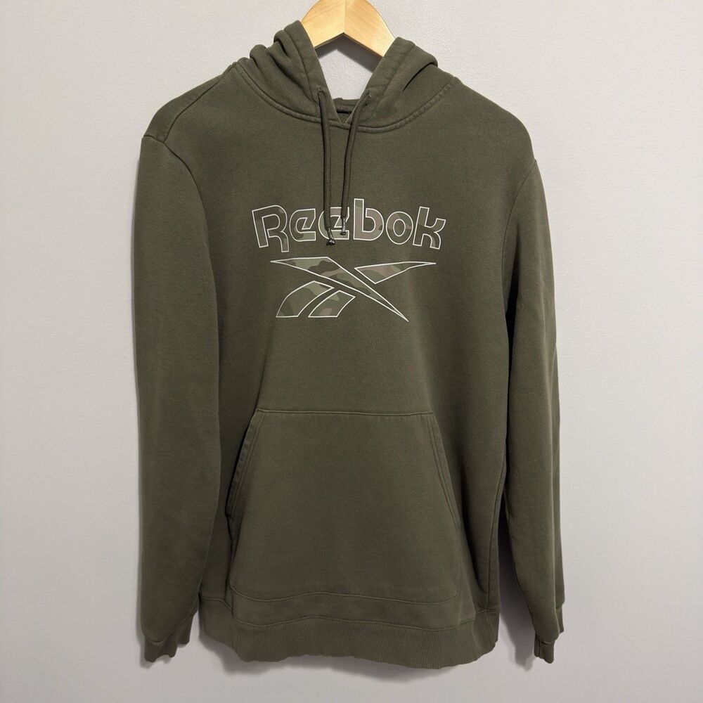 Reebok Box Jump Tech Hoodie Men's Size Large Green Hooded Sweatshirt Camo Logo